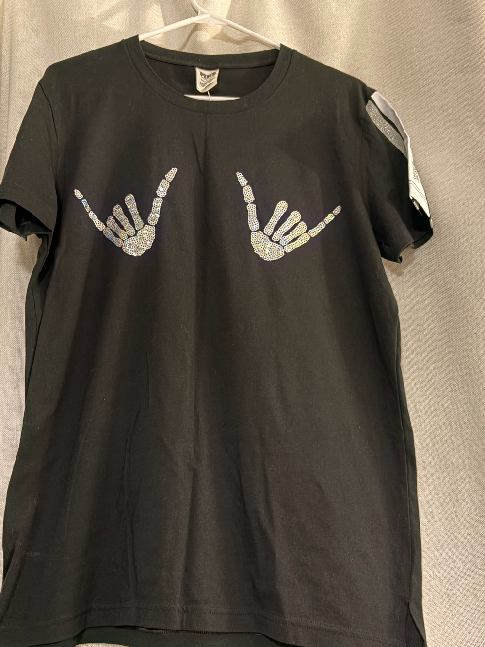 NWT Victoria's Secret PINK GHOSTING YOU Bones Skeleton Bling T-Shirt SIZE SMALL
